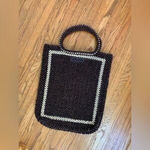 LF Markey Brown Beige Beaded 70s Retro Bag Purse Tote